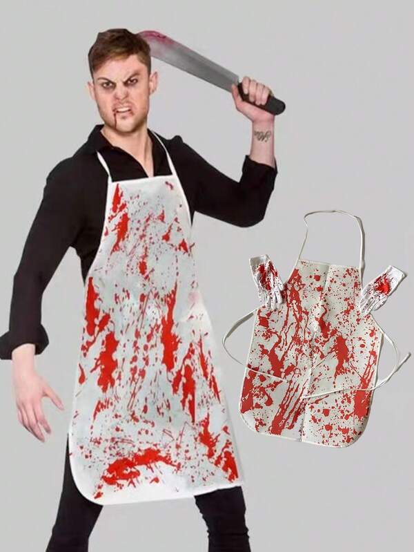 1/2pcs Bloody Apron Horror Halloween Bloody Butcher Apron With Gloves Set, Horror Costume Accessories