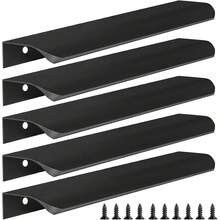 Conjunto de 5 ou 10 puxadores embutidos pretos, ideais para armários, guarda-roupas, gavetas e gabinetes de cozinha. Puxadores modernos de alumínio embutidos para portas de guarda-roupa, acabamento preto fosco. - Preto - Ver 5