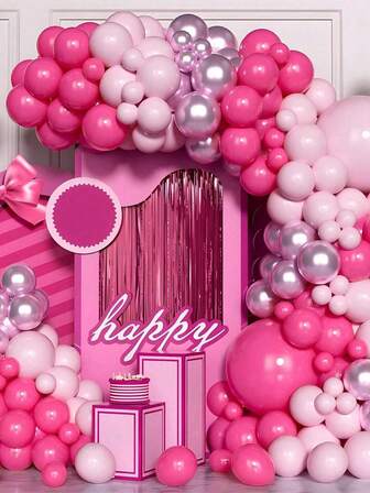 114Pcs Rose Maca Pink Balloon Chain Garland Arch Kit ,Wedding Balloons Decor,Hawaiian Flamingo Themed Summer Carnival Party Beach Decor By The Sea,Pink Birthday Party Decoration Wedding Birthday Holiday Decor ,Latex Balloons,Background Decor