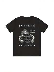 Man Jubilee 2025 Vatican City Commemorative T-Shirt – Unisex Casual Round Neck Cotton Tee Black With Religious Graphic Design Perfect For Travel Souvenirs Religious Events Men Size S-3XL - 黑色 - 查看 2