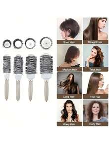 1pc Gray & White Ceramic Aluminum Tube Hair Brush Set, Includes Curling Brush, Round Brush, Straight Brush, With Cleaning Claw For Hair Styling And Drying, Brush, Hair Brushes, Edge Brush, Brush Hair, Hair Comb, Comb Hair, Detangling Brush, Ball Brush, Mini Hair Brush Set, Wooden Comb, Hair Brush, Hair Brush, Mini Hair Brush, Detangling Brush, Hair Brushes, Hair Hair Products, Hair Tools, Hair Stuff, Hair Care, Curly Hair Brush, Hairdressing Equipment,Travel Essentials,Travel Essential,Hairstyle,Hairdressing,Hair Brush,Slick Back Brush,Styling Brush,Curly Hair Brush,Edge Brush,Hair Comb,Brush Hair,Hair Brush Set,Comb Hair,Comb For Curls,Detangling Brush,Hair Brush For Women,Hair,Travel,Hair Products,Hair Tools,Hair Stuff,Barber,Barber Accessories,Barbershop,Hairdressing Equipment - Multicolor - View 2