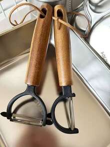 1 pieza Pelador de acero inoxidable y mango de madera de rosa, pelador multifuncional de frutas y verduras, pelador de patatas, rebanador