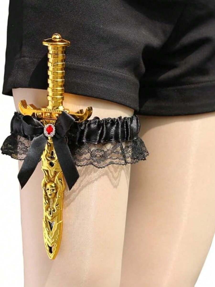 2/3 件海盗主题派对蕾丝腿吊袜带，性感服装配饰 - 万圣节摄影道具 - 彩色 - 查看 1