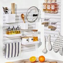 Półki ścienne z perforowanej płyty bez wiercenia, do kuchni i łazienki, z akcesoriami