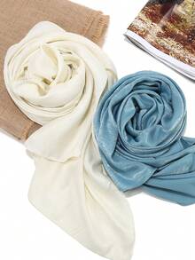 1pc Plain Velvet Satin Hijab, Basic Style For Daily Muslim Wear - Multicolor - View 5