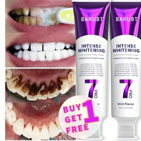 BARUBT 2 piezas Pasta de dientes efectiva color púrpura 7PRO, blanqueamiento dental, protección del esmalte, eliminación de manchas, corrección dental, anti-amarillamiento