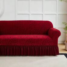 1PC High Elastic Sofa Cover Suitable For 1/2/3/4 Seat Jacquard Skirt Sofa Cover Cat Claw Proof Easy To Clean Machine Washable Sofa Protector Suitable For Bedroom Office Living Room Home Decoration All-Inclusive Sofa Cover Valentine's Day Gifts Valentine's Day Decorations - Màu Đỏ Sâu - Xem 6