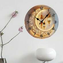10inch Golden Moon Lantern Festival Background Wall Clock - European Style Silent Wooden Wall Clock With Gorgeous Floral Patterns And Golden Lanterns - Battery Operated (AA Batteries Not Included) - Perfect Choice For Living Room, Study Room Decoration, New Year, Valentine's Day Gift - 多色 10x10in(25x25cm) - 查看 4