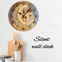 10inch Golden Moon Lantern Festival Background Wall Clock - European Style Silent Wooden Wall Clock With Gorgeous Floral Patterns And Golden Lanterns - Battery Operated (AA Batteries Not Included) - Perfect Choice For Living Room, Study Room Decoration, New Year, Valentine's Day Gift - 多色 10x10in(25x25cm) - 查看 5