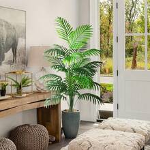 1 pieza Planta artificial grande de 120cm, Árbol de palma falso, Hojas de palma tropical, Imitación de árbol de palma, Árbol alto, Toque realista para interiores, Hojas de bambú con caparazón de tortuga de plástico, Adecuado para decoración del hogar, cocina, exterior, oficina, maceta no incluida - Multicolor - Ver 9
