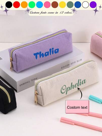 1pc Embroidered Customized Pencil Case, Personalized With Letters And Numbers, Solid Color Makeup Bag, Large Capacity, Portable, Nylon Zipper, Back To School Special Offer, Gift For Office Workers And Students, School Supplies, Pencil Case, Valentine's Day, Halloween, Christmas, Thanksgiving, Birthday, Back To School Gift, Premium Customized Pencil Case