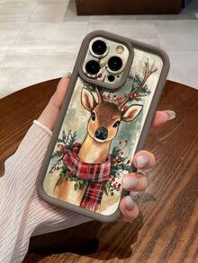 1 buah Casing Ponsel Standar Minimalis Motif Rusa Natal Cokelat Sandblasted Anti-Jatuh Pelindung Kamera Kompatibel Dengan iPhone 17/17 Pro/17 Pro Max/17 Air/16/11/16 Pro/16 Plus/16 Pro Max/16e/15 Pro Max/13/14/12/11/7G/8P, Kompatibel Dengan Galaxy, Kompatibel Dengan Redmi, Transsion, Kompatibel Dengan OPPO, Versi Internasional, Bukan Versi Domestik - Coklat - View 3