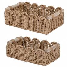 1pc Paper Rope Fan-Shaped Storage Basket, Bohemian Style Decorative Basket, Suitable For Home, Living Room, Bedroom, Bathroom Shelf, Coffee Table, Shelves, Can Be Used For Storage And Decoration, Can Hold Tissues, Vases, Scented Candles, Miscellaneous Items - Multicolor - View 12