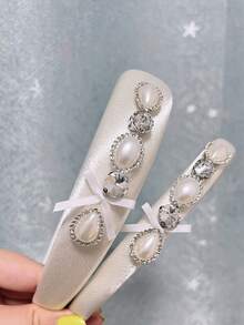 1/2pcs Glittery Geometric Bow Pattern Elegant Court Style Luxury Crystal Satin Foam Bow Crystal Hair Band Hair Accessories Romantic Sweet Girl High Crown Hair Hoop Polyester Fiber Headbands Hairband ,Head Piece Head Accessories