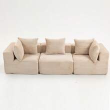 4-Seat Compressed Magic Cube Sofa – Corduroy Upholstery, No Assembly, Modular Flex, Soft Seat, Perfect For Renters & Modern Homes - Beige + 4 Seat - View 4