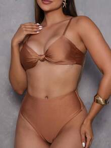 Trilobal Sport Bikini Set With Knotted Top And Hotpants – Comfort And Style For Summer - Gold - View 3