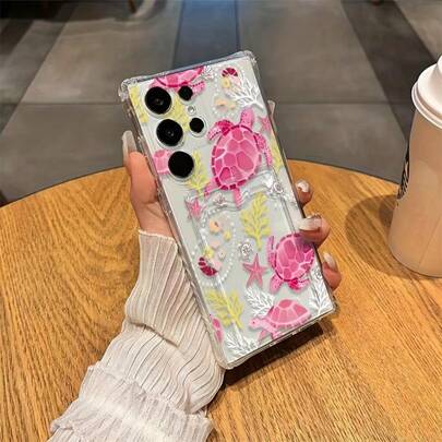 Pink Turtle Transparent Card And Photo Insertable Case For Apple  17 Air/16 15 14 13 12pro Max/17 16 15 14Plus 13 12 11pro, With Card Slot And Four-Corner Air Cushion Drop-Proof Soft Case, Suitable For Samsung S21 S22 S23 S24 S25 Ultra/Edge/Plus/FE+ A12 A13 A14 A15 A16 A23 A25 A35 A53 A54 A55 A72 A73