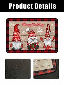 1 pezzo Zerbino decorativo natalizio da 16"X24" / 20"X31" / 16"X47", con motivo di gnomi natalizi, sfondo in legno, bordo classico a quadri rosso e nero, adatto per decorazioni natalizie e invernali, zerbino per l'ingresso di Natale