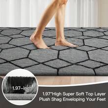 Treeboy Fluffy Rugs Living Room, Grey Area Rugs For Bedroom, Washable Anti Slip Large Shaggy Soft Rug Fluffy Modern Carpets Mat Beside Area Rug For Living Room Kids Room - Grey & Black - View 2