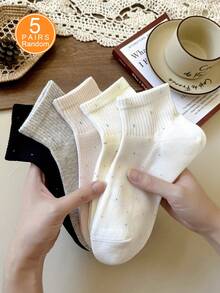 1/3/5/10 Pairs Of Women's Random Dot Yarn Solid Color Simple Short Socks, Soft, Comfortable, Breathable, Fashionable And Versatile, Suitable For Daily Wear, Home, Office, Leisure, Sports, Etc., Suitable For All Seasons - Multicolor - View 7
