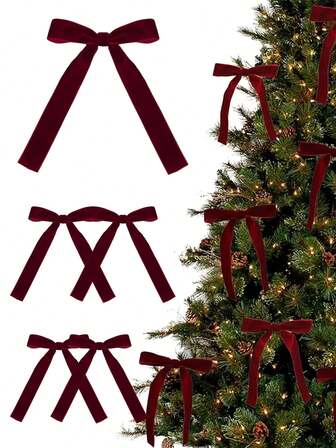 5/10/20PCS Vintage Velvet Christmas Bows, Burgundy Velvet Bows For Christmas Tree Decoration, Festive Holiday Garland Ties, Soft Fabric Ribbons For Elegant Tree Decor, Perfect For Christmas, Thanksgiving And New Year Celebrations, For Tree Decoration, Rustic Crafts And Gifts, Classic Polyester Ribbon Bows For Christmas Day Wedding Birthday Holiday Home And Wedding Decorations, 1PC Home Decor Christmas Decorations Room Decor Winter Christmas Decorations Home Christmas Gifts Christmas Decor