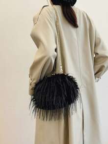 Bolso bandolera retro, bolso de hombro pequeño y elegante con solapa redonda para mujer, vintage - Negro - Ver 5