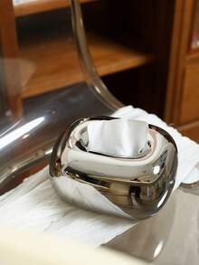 1 件现代简约金银陶瓷纸巾盒，创意家居装饰配件，适用于客厅、餐桌、咖啡桌、桌面纸巾架 - 銀色金色紙巾盒 - 查看 7