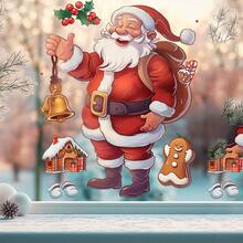 1pc New Christmas Cartoon Santa Claus & Gingerbread Man Glass Window Sticker, Holiday Decoration,Christmas