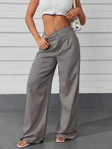 Women's Casual High Waist Wide Leg Pants With Pockets - 灰色 - 查看 4