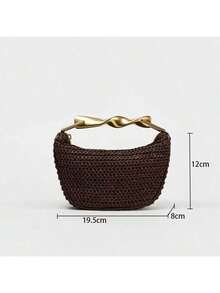 2025 Spring New Women's Bag With Metal Handle And Metal Chain, Mini Woven Crossbody Bag