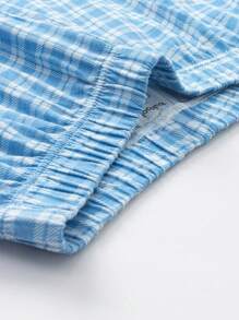 Balabala 2pcs/Set Tween Boy Letter & Cartoon Print Long Sleeve Top And Plaid Pants Pajama Set, Cotton Material, Spring 2026 - White and Blue - View 8