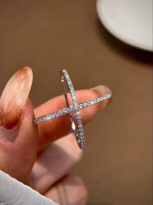 1枚S925纯银X形精致戒指，女士拇指戒指，精美珠宝礼品 - 銀色 - 查看 8