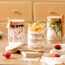 1pc Plastic Food Container With Lid And Spoon, Portable And Reusable Overnight Oats Jars For Picnic, Meal Prep Containers, For Overnight Oats, Pudding, Yogurt And Salad, Kitchen Organizers And Storage, Kitchen Accessories
