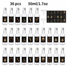 36/4pcs 0.85oz-1.7oz Mini Christmas Liquor Bottle,Beverage Dispensing Bottle,Clear Plastic Bottle,With Black,Golden And Silvery Lids,And With 9 Different Patterns Christmas Labels,Such As Elk, Ball, Christmas Tree, Snowflake And So On,Suitable For Christmas,Birthday Party,Wedding Decoration.