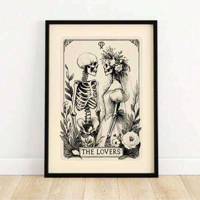 1pc Frameless Lovers Tarot Card Wall Art Gothic Skull Art Print With Occult Aesthetic, Couples Gift For Boyfriend/Girlfriend, Mystic Poster For Bedroom/Dorm/Gothic Home Decor (Tarot Prints, Funky Posters, Wall Decor)Halloween Decor Christmas Decoration Thanksgiving Wedding Home Decor Home Decor Fall Decor Autumn Decor Birthday Decorations For Gifts Party Supplies Indoor Holiday Festival Decor Wall Decor Halloween Ornaments Christmas Decoration XMAS Decor Christmas Tree Gift Decor Thanksgiving Wedding Home Decor Home Decor Fall Decor Autumn Decor Birthday Decorations For Gifts Party Supplies Indoor Holiday Festival Decor Halloween Decor Wall Decor Halloween Ornaments