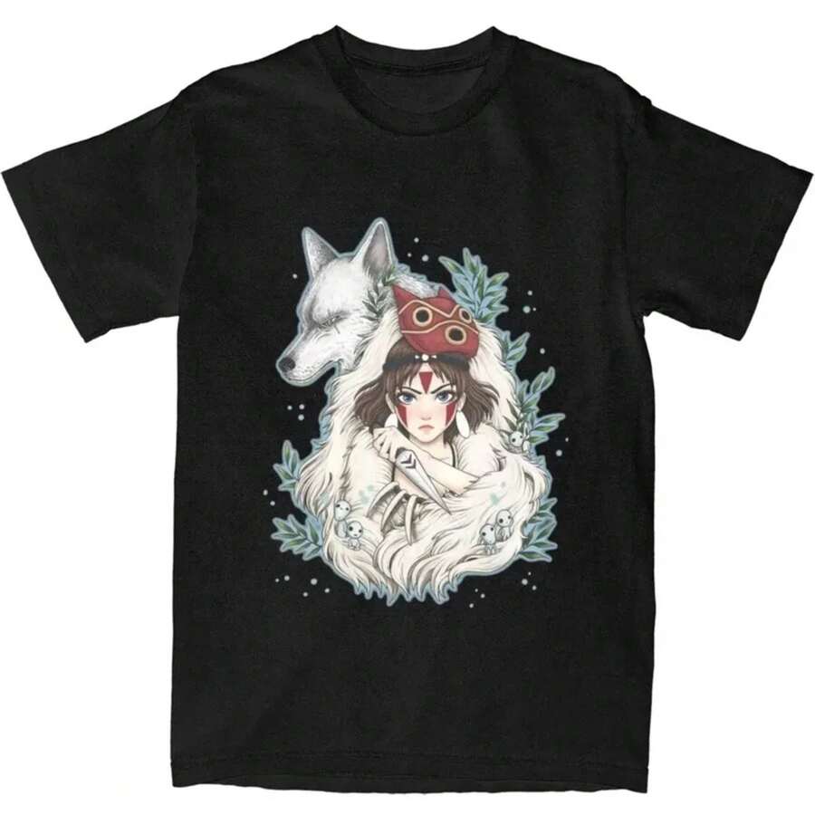 Graphic Printed Clothing Novelty Princess Mononokes Hime T-Shirts For Men Women Pure Cotton Kodama Tree Forest Spirit T-Shirts - màu đen - Xem 1