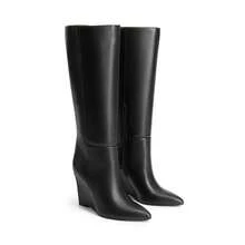 Women's Wedge Heel Knee High Boots Pointed Toe Side Zip Tall Boots Solid Color Retro Fashion Y2k Boots For Autumn/Winter