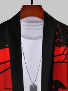 Men's Casual Kimono Cardigan, Polyester, Casual Summer Style Clothing - Black - View 7