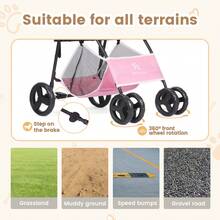 Wedyvko Foldable Dog And Cat Stroller – Lightweight Transport Cart For Dogs And Cats Up To 20 Kg | 3-In-1: Carrying Bag, Car Seat, And Stroller | Breathable Mesh, Cup Holder, And Storage Space | Ideal For Travel, City, Vet Visits, And Outdoor Use - 淺粉色 - 查看 5