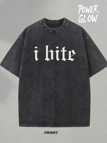 I Bite Graphic Tee Washed T-Shirt Holiday Gifts Y2K Men's Graphic Tees, Street - Style Vintage Washed T - Shirts, 230G Cotton T - Shirts, 100% Pure Cotton, Unisex Graphic Tees  Halloween Back To School  Shirts - 黑色 - 查看 1