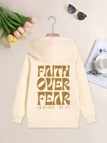 1pc Tween Boy Casual Graphic Print Pullover Sweatshirt, Thermal Lined, Long Sleeve, Autumn/Winter - Inspirational Sweatshirt Designed For Future Leaders Changing The World - Apricot - View 3