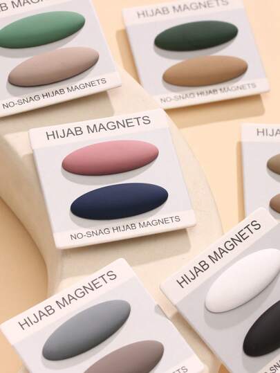 2pcs Solid Color Zinc Alloy Muslim Hijab Magnetic Clasps, Strong Magnets, Oval Thumb-Shaped, Non-Peeling Rubber Coating, Suitable For Women Everyday Wear, Spring/Summer/Autumn/Winter For Dress