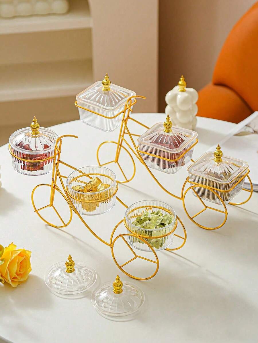 Bandeja original en forma de bicicleta de 1 pieza con juego de cuencos de diferentes tamaños para snacks y frutos secos.