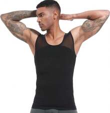 Mens Slimming Body Shaper Vest, Gynecomastia Compression Shirt Shapewear, Abs Abdomen Undershirts, Tummy Control Tank Top - 黑色 - 查看 10