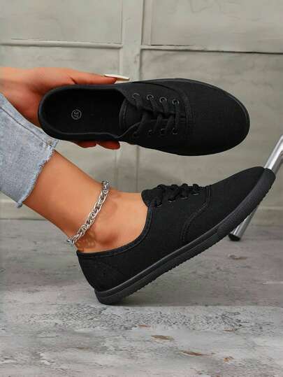 Women's Comfortable Canvas Lace-Up Shoes - Soft Breathable Casual Sneakers, Suitable For Walking And Running