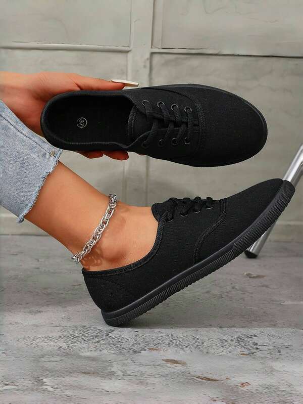 Comfortable Women's Canvas Lace-Up Shoes - Soft Breathable Casual Sneakers For Walking & Running