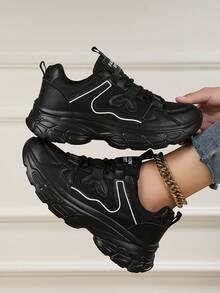 Tênis Casuais Femininos, Tênis Chunky de Sola Grossa, Tênis de Viagem com Cadarço e Malha Respirável, Tênis de Corrida Estudantil, Tênis Casuais de Moda de Cano Baixo, Tênis de Corrida para Uso Externo, Adequados para Todas as Estações