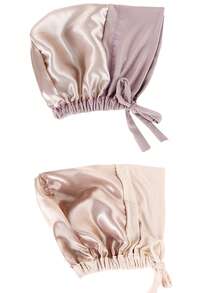 2件装头巾内衬帽 - 优雅缎面伊斯兰头巾，按扣设计，安全系带，适合女性，可用作化疗帽、睡眠帽、日常及特殊场合的头饰配饰，时尚头饰，佩戴舒适，适合女性穿着长袍。 - 顏色 - 查看 15