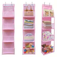 1pc 4 Layer Over The Door Hanging Organizer,Cosmetics Wall Hanging Storage Organizer,Large Capacity Mesh Holder With Clear Pockets Hanging Storage Bag,For Kitchen Nursery Bathroom Closet,Bedroom,Dorm,Diapers,Toys.(4 Layer Mesh Pink) - Pink - View 7
