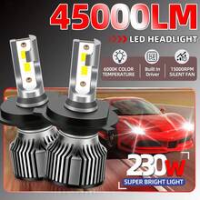 2 个 H1 H7 H11 9005/HB3 9006/HB4 H4 H13 LED 汽车大灯灯泡，6000K 冷白，230W，45000LM，超亮 CSP 芯片，内置高速涡轮静音风扇，亮度增加 800%，使用寿命超过 50,000 小时 - 銀灰色 - 查看 13